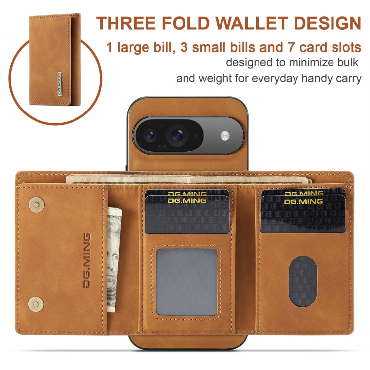 For Google Pixel 9 / 9 Pro DG.MING M1 Series 3-Fold Multi Card Wallet + Magnetic Phone Case(Brown) - Google Cases by DG.MING | Online Shopping UK | buy2fix