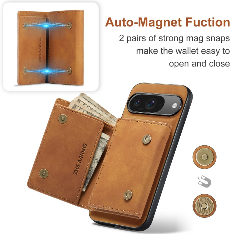 For Google Pixel 9 / 9 Pro DG.MING M1 Series 3-Fold Multi Card Wallet + Magnetic Phone Case(Brown) - Google Cases by DG.MING | Online Shopping UK | buy2fix