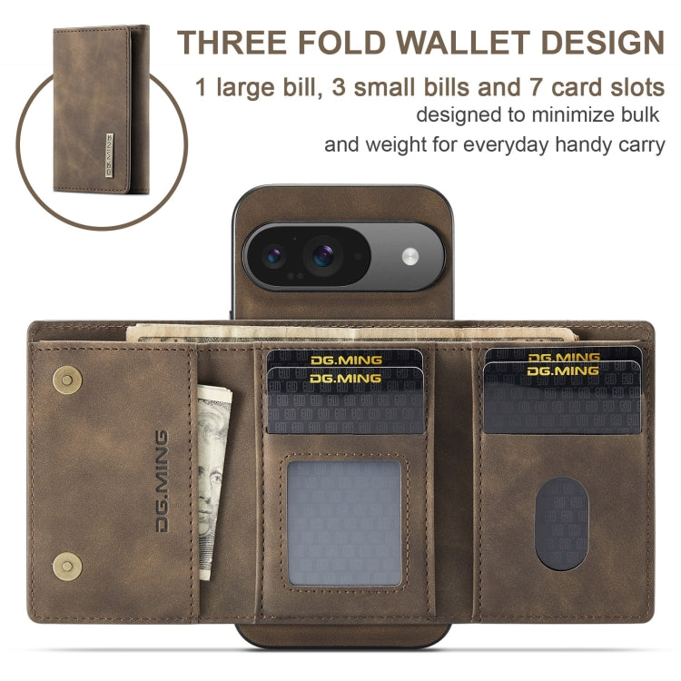For Google Pixel 9 / 9 Pro DG.MING M1 Series 3-Fold Multi Card Wallet + Magnetic Phone Case(Coffee) - Google Cases by DG.MING | Online Shopping UK | buy2fix