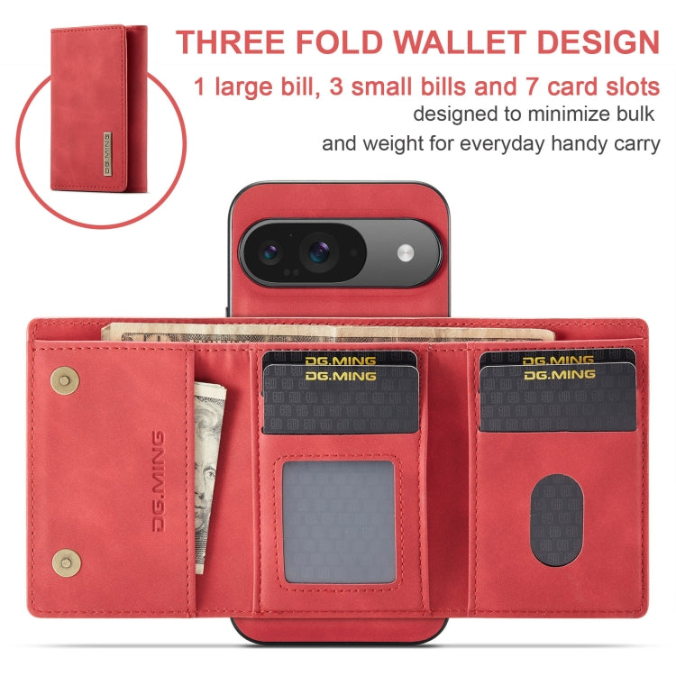 For Google Pixel 9 / 9 Pro DG.MING M1 Series 3-Fold Multi Card Wallet + Magnetic Phone Case(Red) - Google Cases by DG.MING | Online Shopping UK | buy2fix