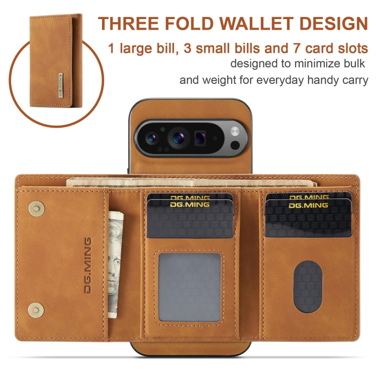 For Google Pixel 9 Pro XL DG.MING M1 Series 3-Fold Multi Card Wallet + Magnetic Phone Case(Brown) - Google Cases by DG.MING | Online Shopping UK | buy2fix