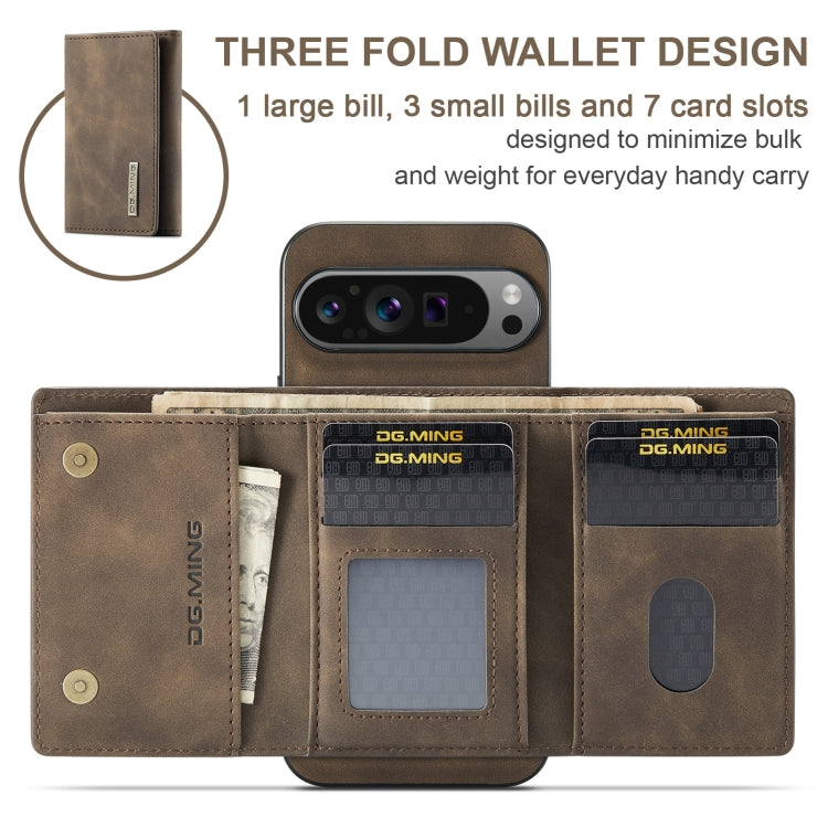 For Google Pixel 9 Pro XL DG.MING M1 Series 3-Fold Multi Card Wallet + Magnetic Phone Case(Coffee) - Google Cases by DG.MING | Online Shopping UK | buy2fix