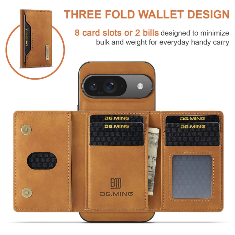 For Google Pixel 9 / 9 Pro DG.MING M2 Series 3-Fold Multi Card Bag + Magnetic Phone Case(Brown) - Google Cases by DG.MING | Online Shopping UK | buy2fix