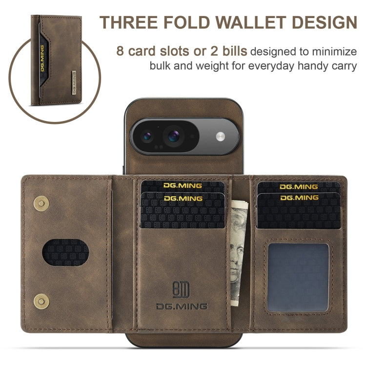 For Google Pixel 9 / 9 Pro DG.MING M2 Series 3-Fold Multi Card Bag + Magnetic Phone Case(Coffee) - Google Cases by DG.MING | Online Shopping UK | buy2fix