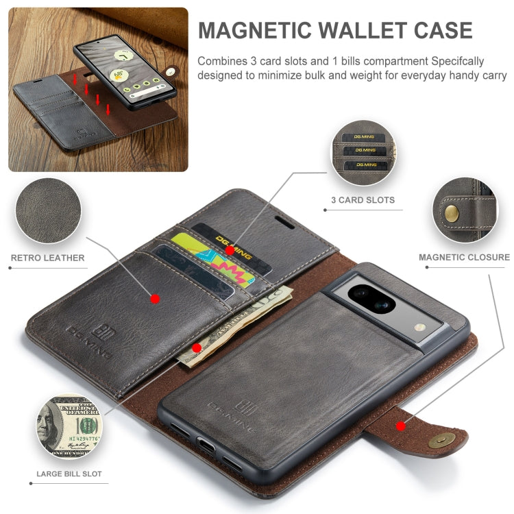 For Google Pixel 7A DG.MING Crazy Horse Texture Detachable Magnetic Leather Phone Case(Grey) - Google Cases by DG.MING | Online Shopping UK | buy2fix