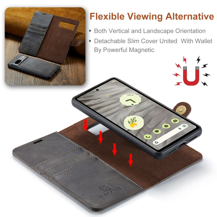 For Google Pixel 7A DG.MING Crazy Horse Texture Detachable Magnetic Leather Phone Case(Grey) - Google Cases by DG.MING | Online Shopping UK | buy2fix
