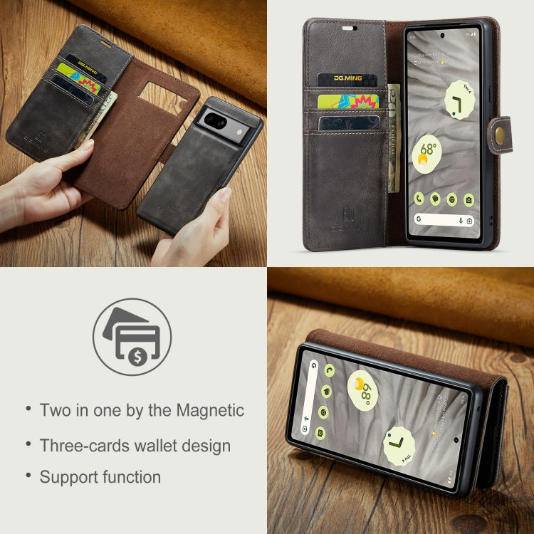 For Google Pixel 7A DG.MING Crazy Horse Texture Detachable Magnetic Leather Phone Case(Grey) - Google Cases by DG.MING | Online Shopping UK | buy2fix
