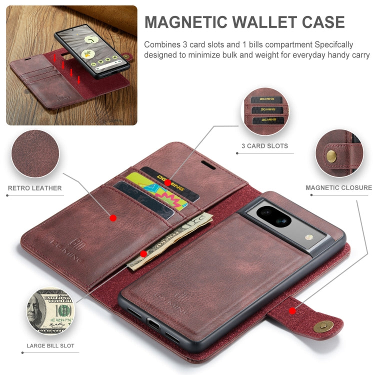 For Google Pixel 7A DG.MING Crazy Horse Texture Detachable Magnetic Leather Phone Case(Red) - Google Cases by DG.MING | Online Shopping UK | buy2fix