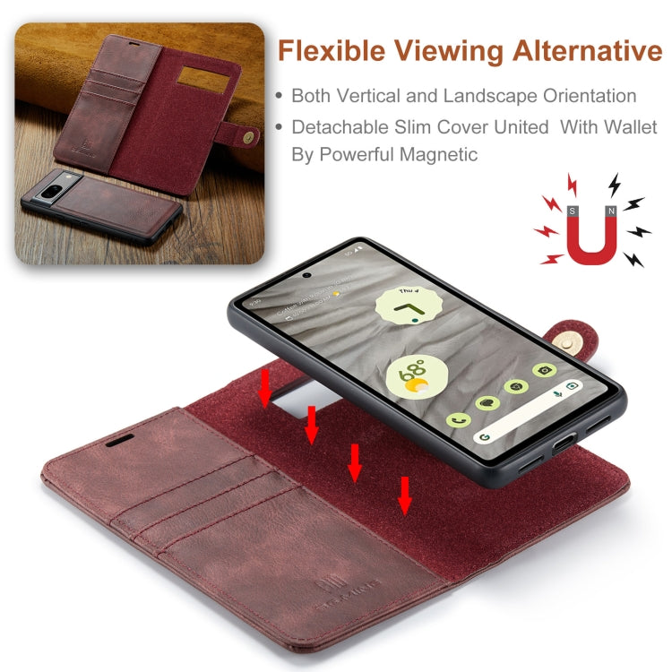 For Google Pixel 7A DG.MING Crazy Horse Texture Detachable Magnetic Leather Phone Case(Red) - Google Cases by DG.MING | Online Shopping UK | buy2fix