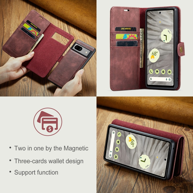 For Google Pixel 7A DG.MING Crazy Horse Texture Detachable Magnetic Leather Phone Case(Red) - Google Cases by DG.MING | Online Shopping UK | buy2fix