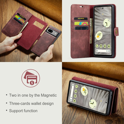 For Google Pixel 7A DG.MING Crazy Horse Texture Detachable Magnetic Leather Phone Case(Red) - Google Cases by DG.MING | Online Shopping UK | buy2fix