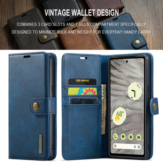 For Google Pixel 7A DG.MING Crazy Horse Texture Detachable Magnetic Leather Phone Case(Blue) - Google Cases by DG.MING | Online Shopping UK | buy2fix
