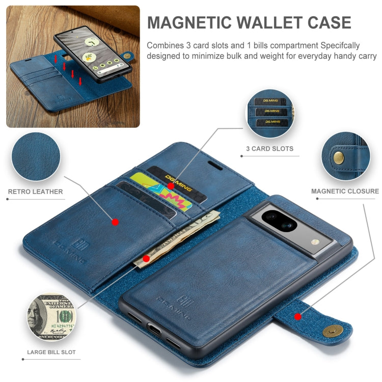 For Google Pixel 7A DG.MING Crazy Horse Texture Detachable Magnetic Leather Phone Case(Blue) - Google Cases by DG.MING | Online Shopping UK | buy2fix