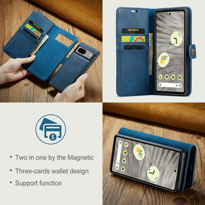 For Google Pixel 7A DG.MING Crazy Horse Texture Detachable Magnetic Leather Phone Case(Blue) - Google Cases by DG.MING | Online Shopping UK | buy2fix