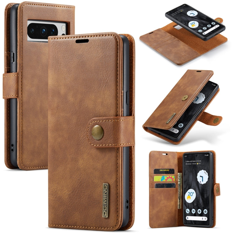 For Google Pixel 8 Pro DG.MING Crazy Horse Texture Detachable Magnetic Leather Phone Case(Brown) - Google Cases by DG.MING | Online Shopping UK | buy2fix
