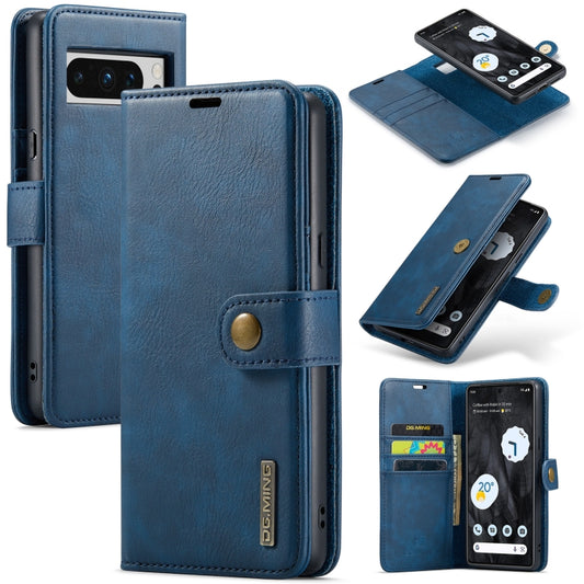 For Google Pixel 8 Pro DG.MING Crazy Horse Texture Detachable Magnetic Leather Phone Case(Blue) - Google Cases by DG.MING | Online Shopping UK | buy2fix