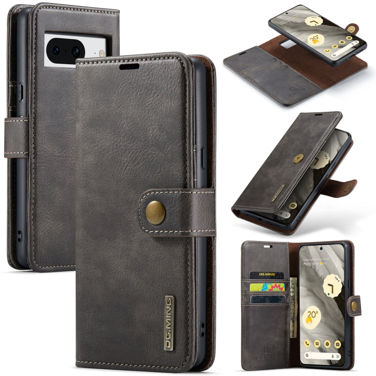 For Google Pixel 8 DG.MING Crazy Horse Texture Detachable Magnetic Leather Phone Case(Grey) - Google Cases by DG.MING | Online Shopping UK | buy2fix