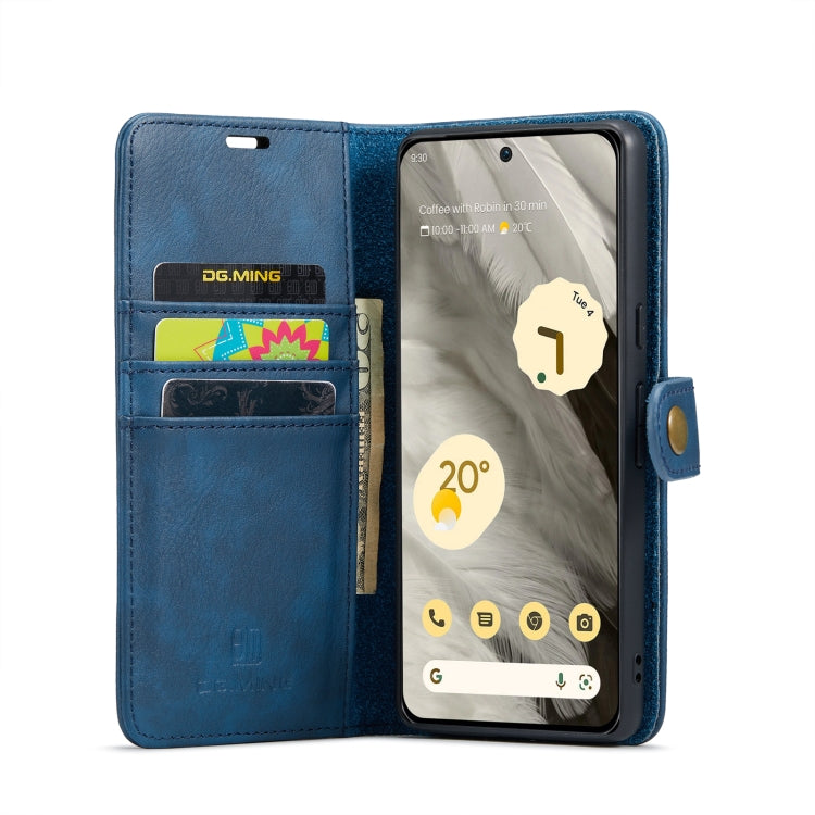 For Google Pixel 8 DG.MING Crazy Horse Texture Detachable Magnetic Leather Phone Case(Blue) - Google Cases by DG.MING | Online Shopping UK | buy2fix