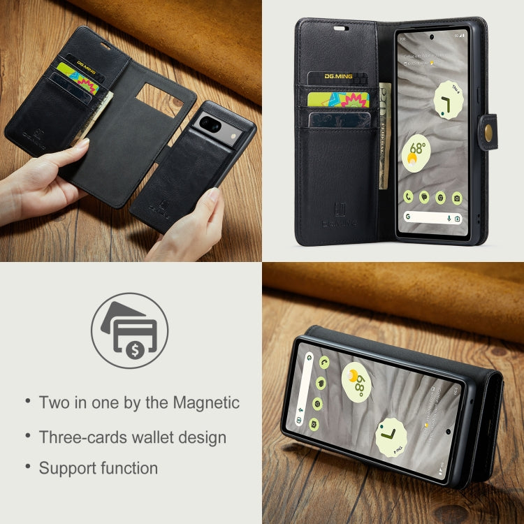 For Google Pixel 8A DG.MING Crazy Horse Texture Detachable Magnetic Leather Phone Case(Black) - Google Cases by DG.MING | Online Shopping UK | buy2fix