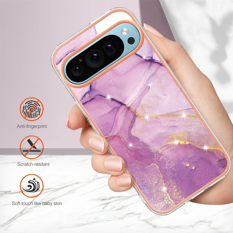 For Google Pixel 9 / 9 Pro Electroplating Marble Dual-side IMD Phone Case(Purple 001) by buy2fix