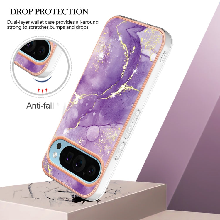For Google Pixel 9 / 9 Pro Electroplating Marble Dual-side IMD Phone Case(Purple 002) by buy2fix