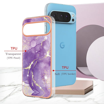 For Google Pixel 9 / 9 Pro Electroplating Marble Dual-side IMD Phone Case(Purple 002) by buy2fix