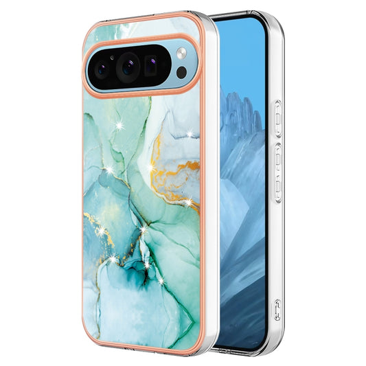 For Google Pixel 9 / 9 Pro Electroplating Marble Dual-side IMD Phone Case(Green 003) by buy2fix