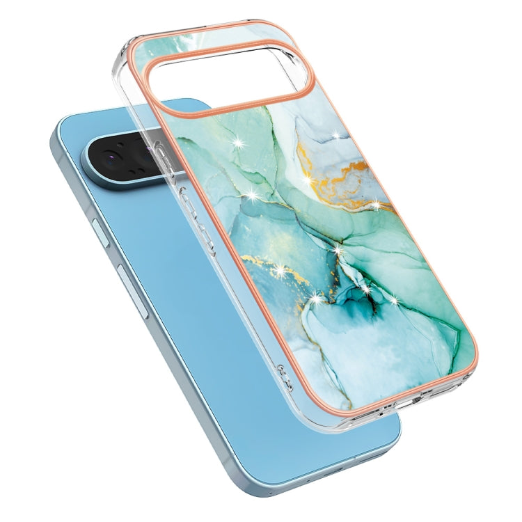 For Google Pixel 9 / 9 Pro Electroplating Marble Dual-side IMD Phone Case(Green 003) by buy2fix