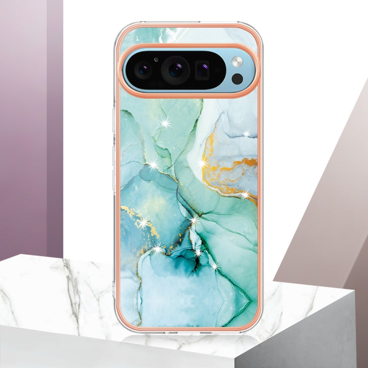 For Google Pixel 9 / 9 Pro Electroplating Marble Dual-side IMD Phone Case(Green 003) by buy2fix