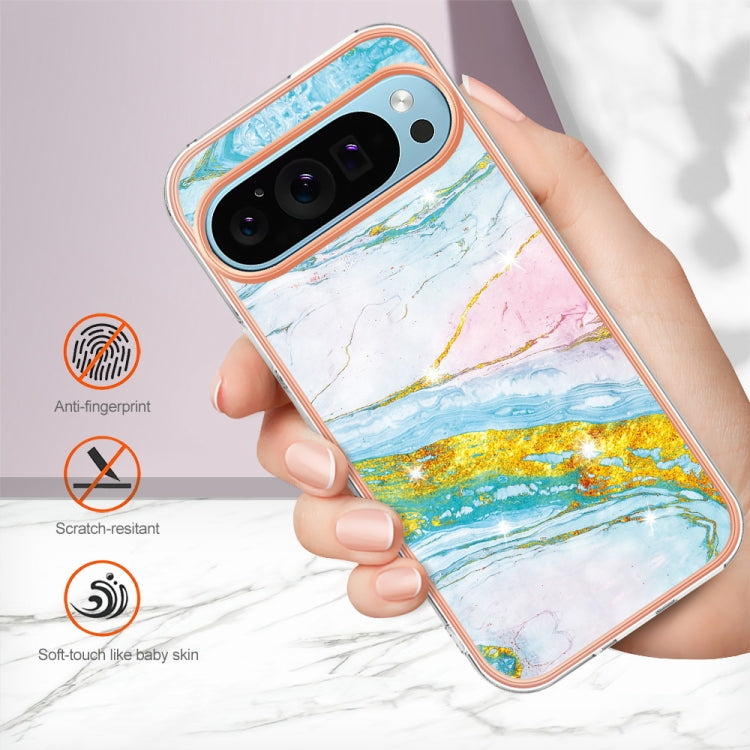 For Google Pixel 9 / 9 Pro Electroplating Marble Dual-side IMD Phone Case(Green 004) by buy2fix