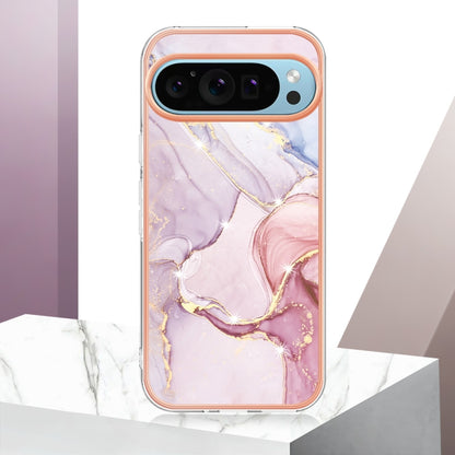 For Google Pixel 9 / 9 Pro Electroplating Marble Dual-side IMD Phone Case(Rose Gold 005) by buy2fix