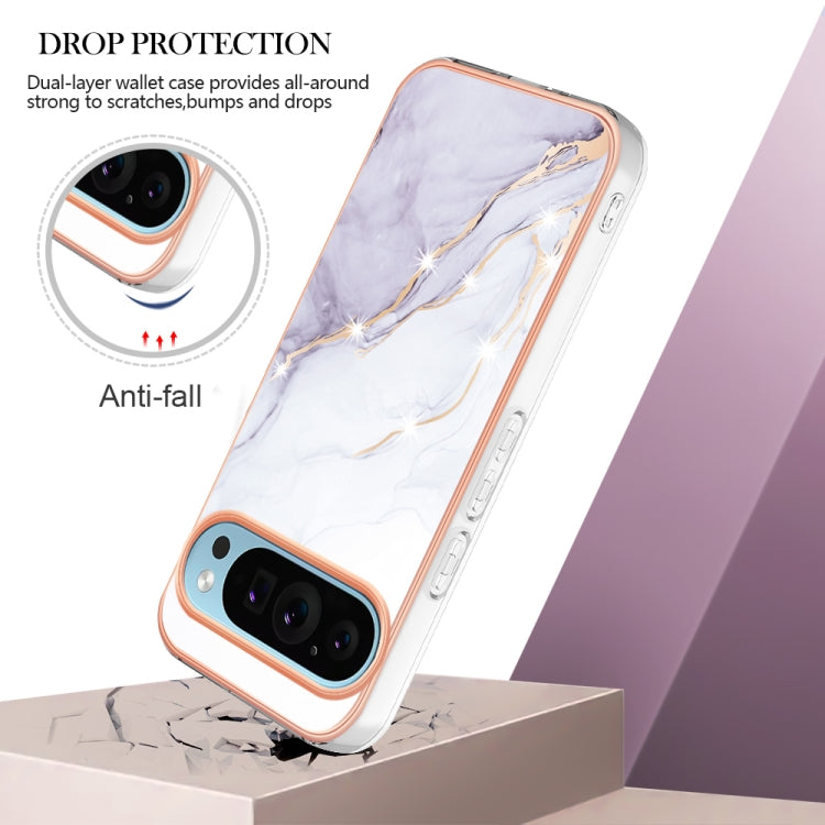 For Google Pixel 9 / 9 Pro Electroplating Marble Dual-side IMD Phone Case(White 006) by buy2fix