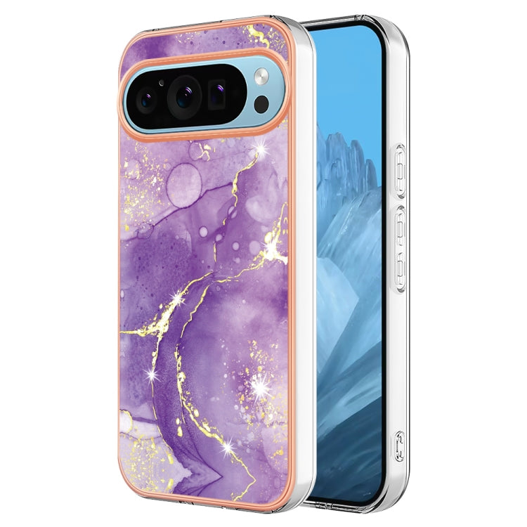 For Google Pixel 9 Pro XL Electroplating Marble Dual-side IMD Phone Case(Purple 002) by buy2fix