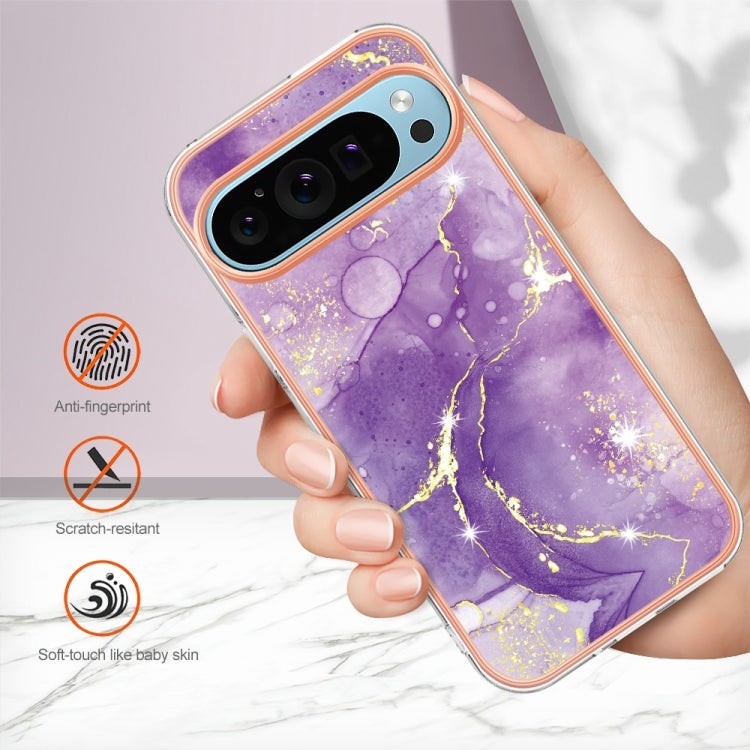For Google Pixel 9 Pro XL Electroplating Marble Dual-side IMD Phone Case(Purple 002) by buy2fix