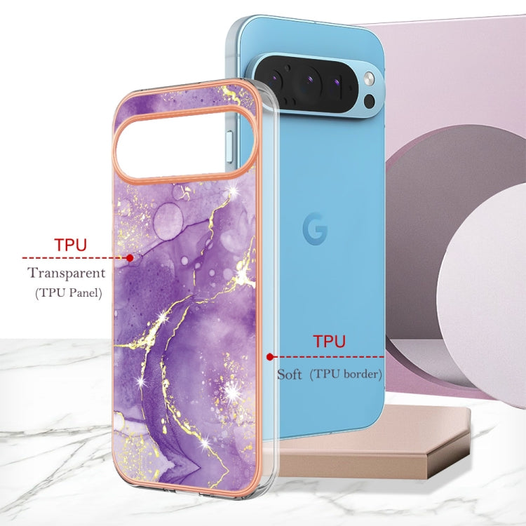 For Google Pixel 9 Pro XL Electroplating Marble Dual-side IMD Phone Case(Purple 002) by buy2fix