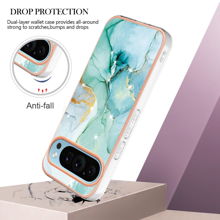 For Google Pixel 9 Pro XL Electroplating Marble Dual-side IMD Phone Case(Green 003) by buy2fix