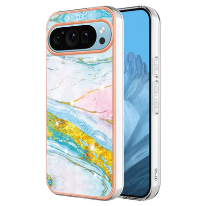 For Google Pixel 9 Pro XL Electroplating Marble Dual-side IMD Phone Case(Green 004) by buy2fix