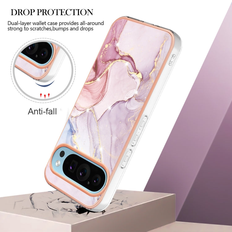 For Google Pixel 9 Pro XL Electroplating Marble Dual-side IMD Phone Case(Rose Gold 005) by buy2fix