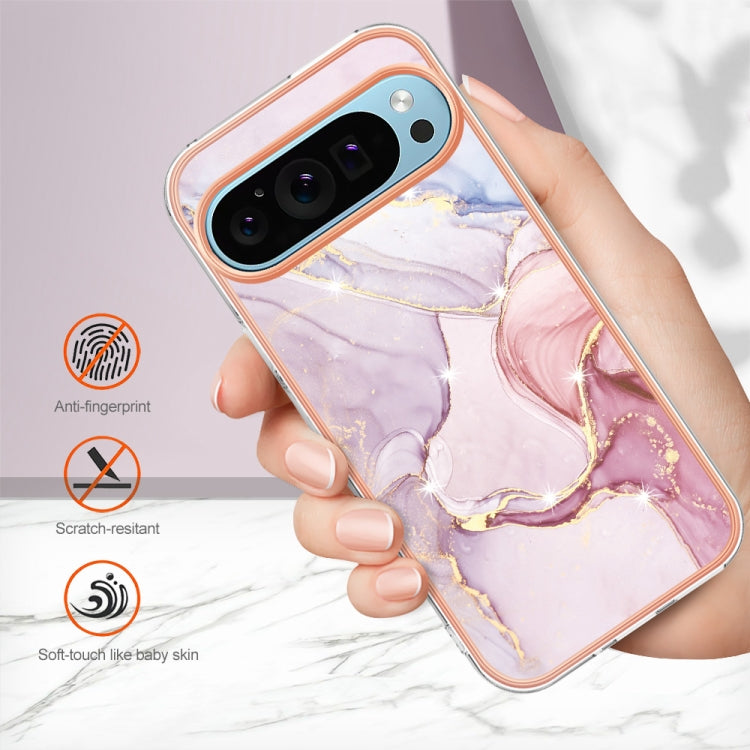 For Google Pixel 9 Pro XL Electroplating Marble Dual-side IMD Phone Case(Rose Gold 005) by buy2fix