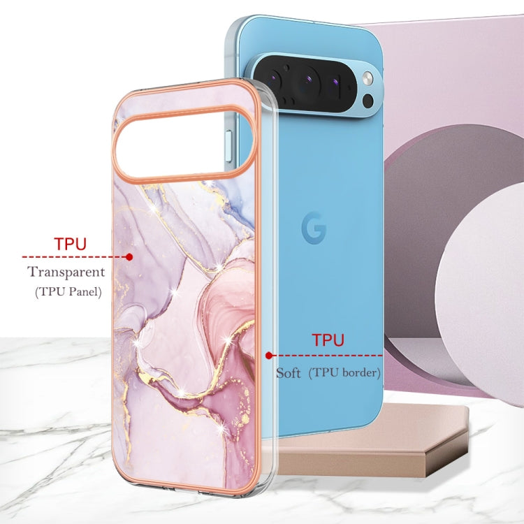 For Google Pixel 9 Pro XL Electroplating Marble Dual-side IMD Phone Case(Rose Gold 005) by buy2fix