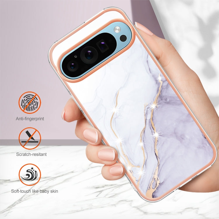 For Google Pixel 9 Pro XL Electroplating Marble Dual-side IMD Phone Case(White 006) by buy2fix