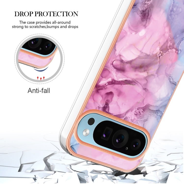 For Google Pixel 9 / 9 Pro Electroplating Marble Dual-side IMD Phone Case(Pink 013) by buy2fix