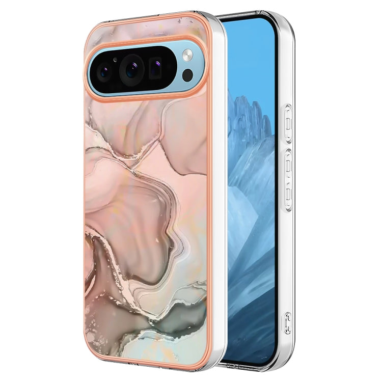 For Google Pixel 9 / 9 Pro Electroplating Marble Dual-side IMD Phone Case(Rose Gold 015) by buy2fix