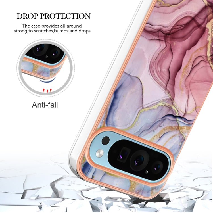 For Google Pixel 9 / 9 Pro Electroplating Marble Dual-side IMD Phone Case(Rose Red 014) by buy2fix