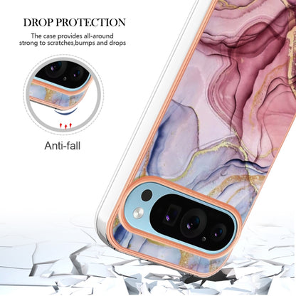 For Google Pixel 9 / 9 Pro Electroplating Marble Dual-side IMD Phone Case(Rose Red 014) by buy2fix