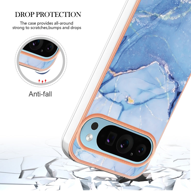 For Google Pixel 9 Pro XL Electroplating Marble Dual-side IMD Phone Case(Blue 018) by buy2fix