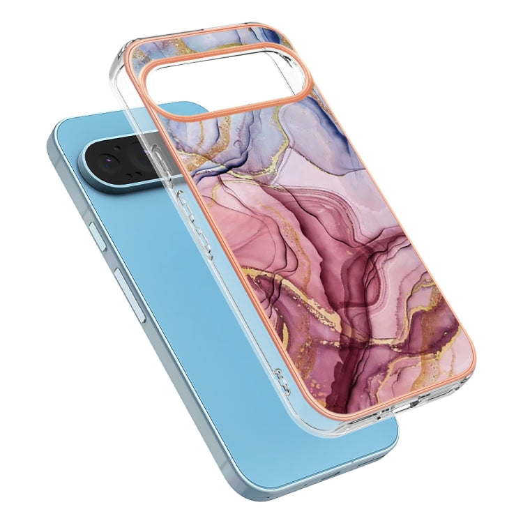 For Google Pixel 9 Pro XL Electroplating Marble Dual-side IMD Phone Case(Rose Red 014) by buy2fix