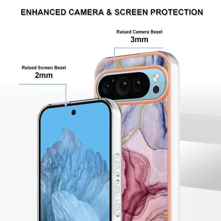 For Google Pixel 9 Pro XL Electroplating Marble Dual-side IMD Phone Case(Rose Red 014) by buy2fix