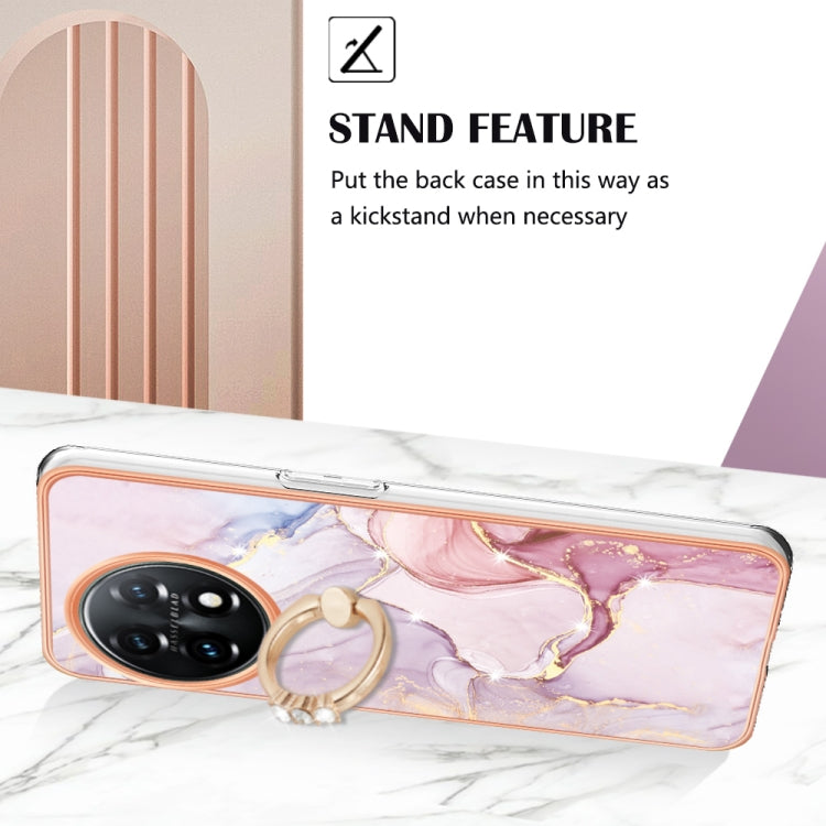 For OnePlus 11 Electroplating Marble IMD TPU Phone Case with Ring Holder(Rose Gold 005) - OnePlus Cases by buy2fix | Online Shopping UK | buy2fix