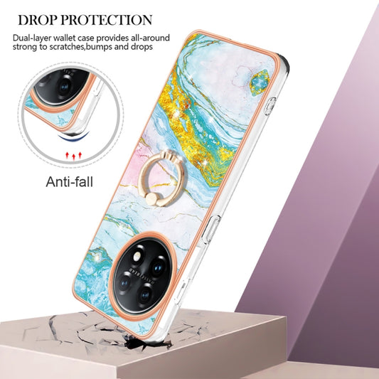 For OnePlus 11 Electroplating Marble IMD TPU Phone Case with Ring Holder(Green 004) - OnePlus Cases by buy2fix | Online Shopping UK | buy2fix